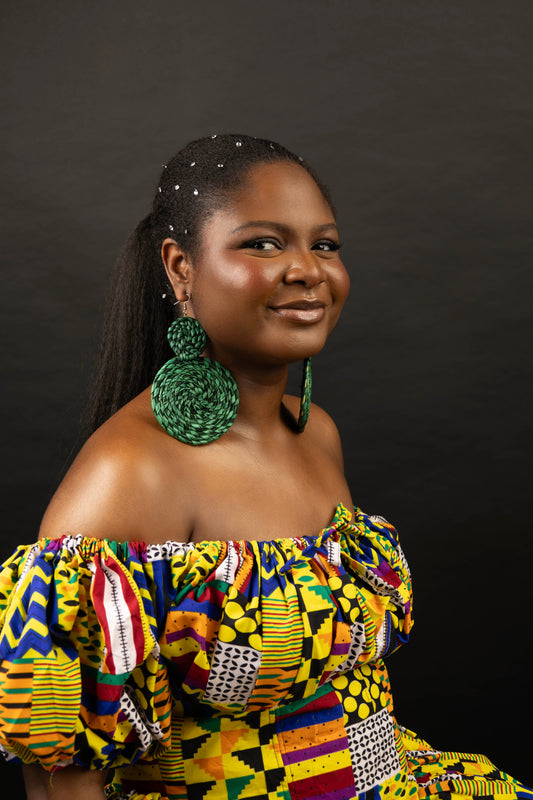 Green Raffia Solid Infinity Earrings