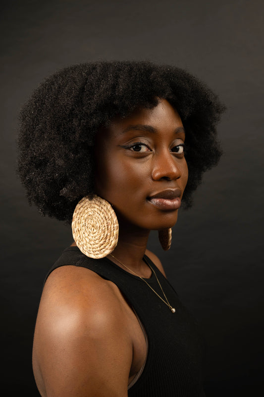 Cream Raffia Circle Earrings