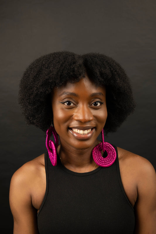 Fuschia Raffia Orbit Earrings