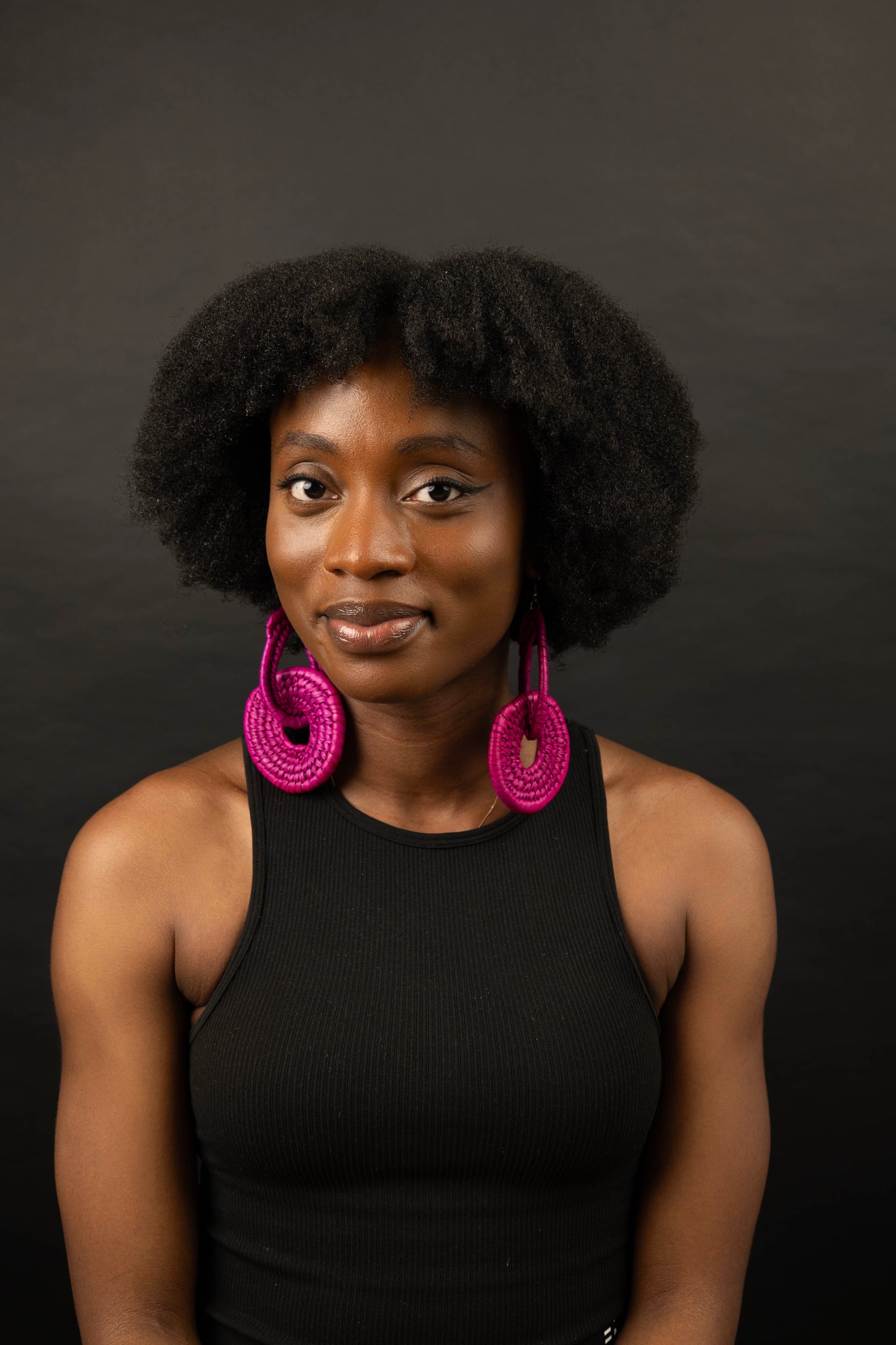 Fuschia Raffia Orbit Earrings