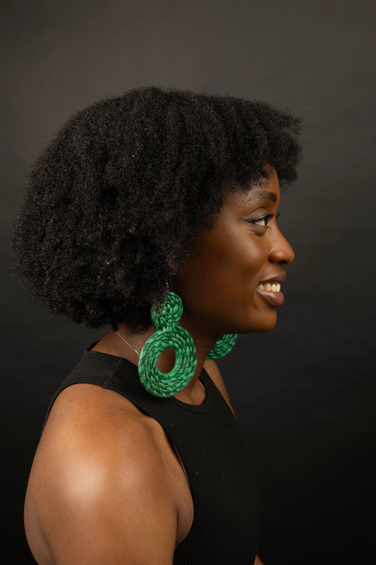 Green Raffia Infinity Earrings