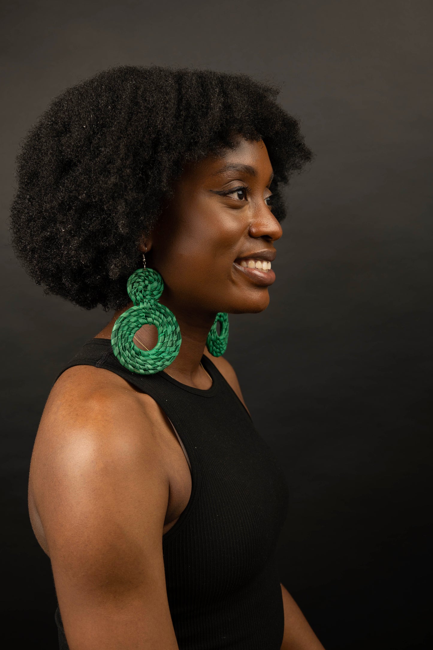 Green Raffia Infinity Earrings