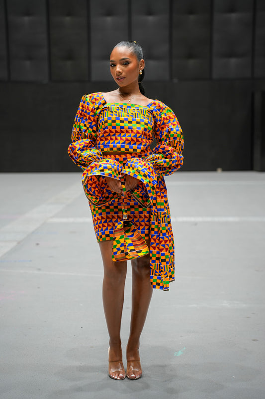 Afia Kente Crop Top and Drape Skirt Set