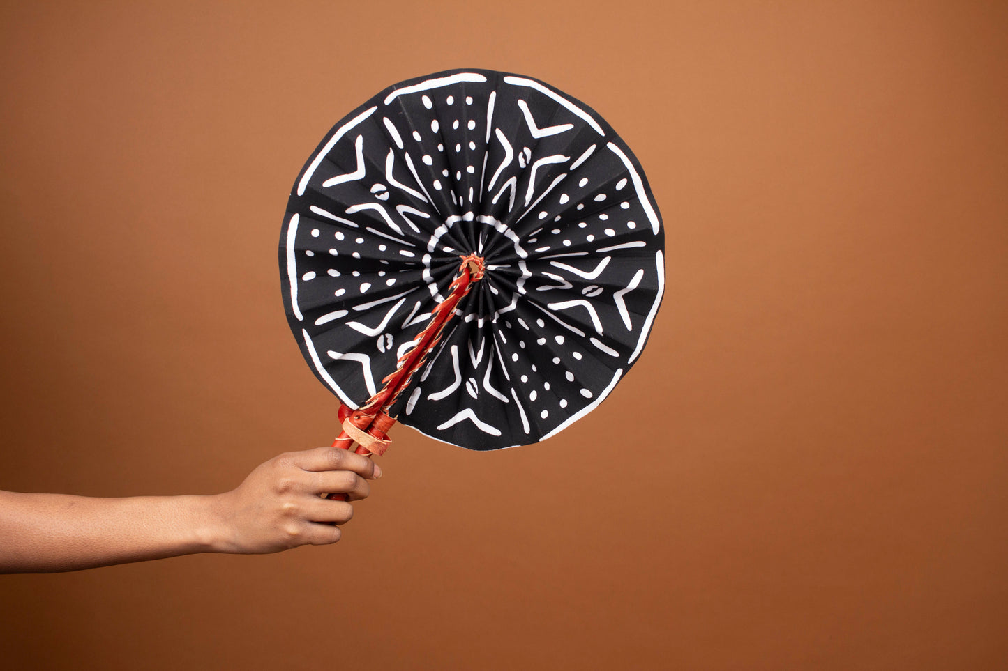 Monochrome African Print Leather Bound Fan