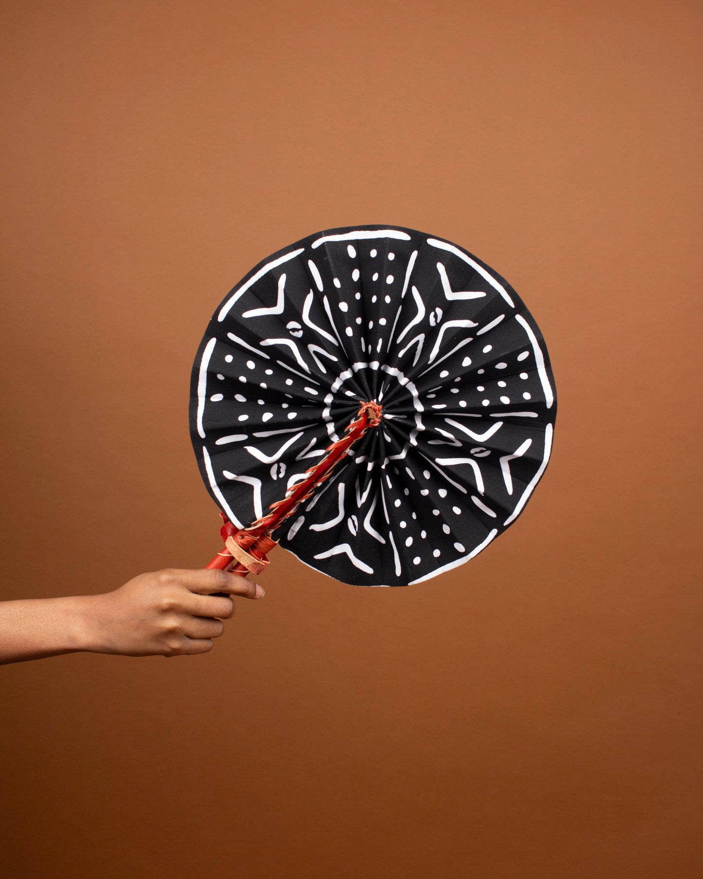 Monochrome African Print Leather Bound Fan