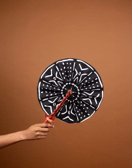 Monochrome African Print Leather Bound Fan