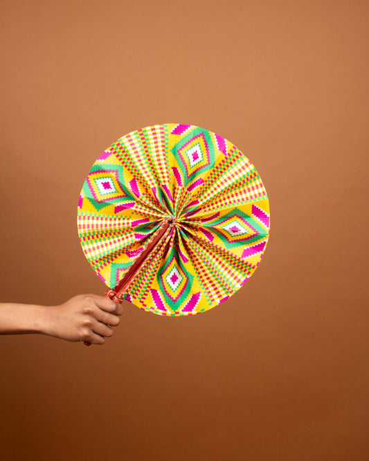 Amofa African Print Leather Bound Fan