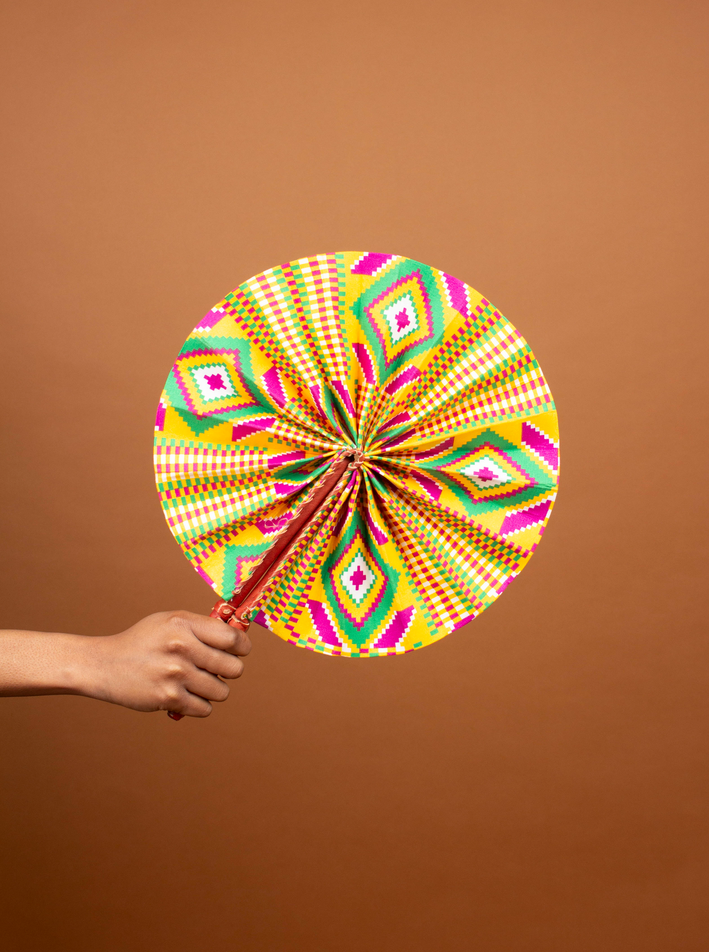 Amofa African Print Leather Bound Fan