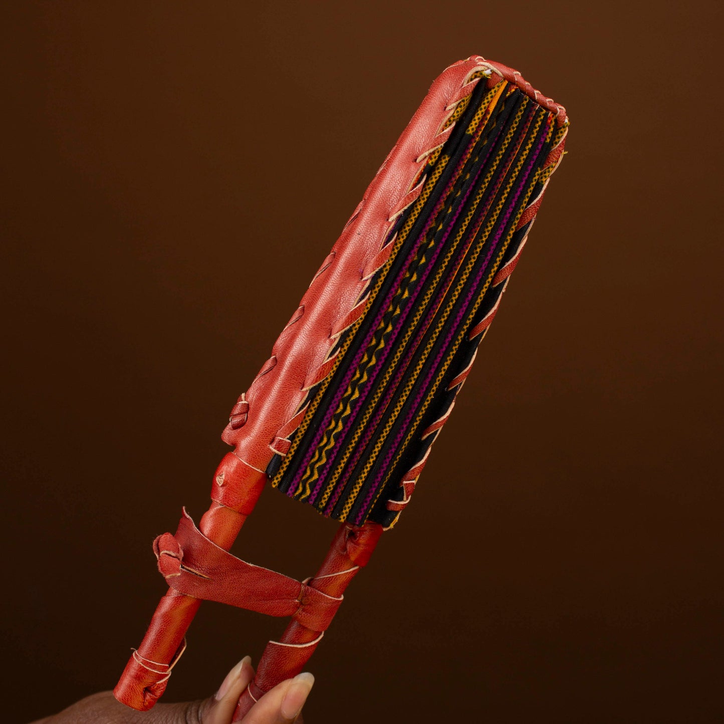 Esi African Print Leather Bound Fan