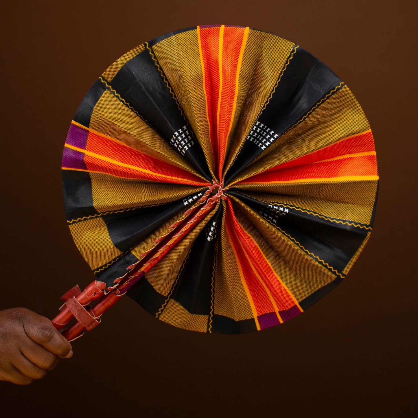 Esi African Print Leather Bound Fan