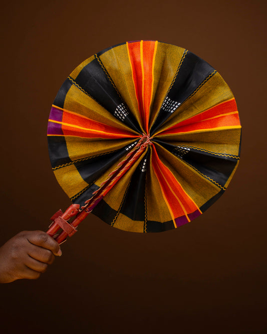 Esi African Print Leather Bound Fan