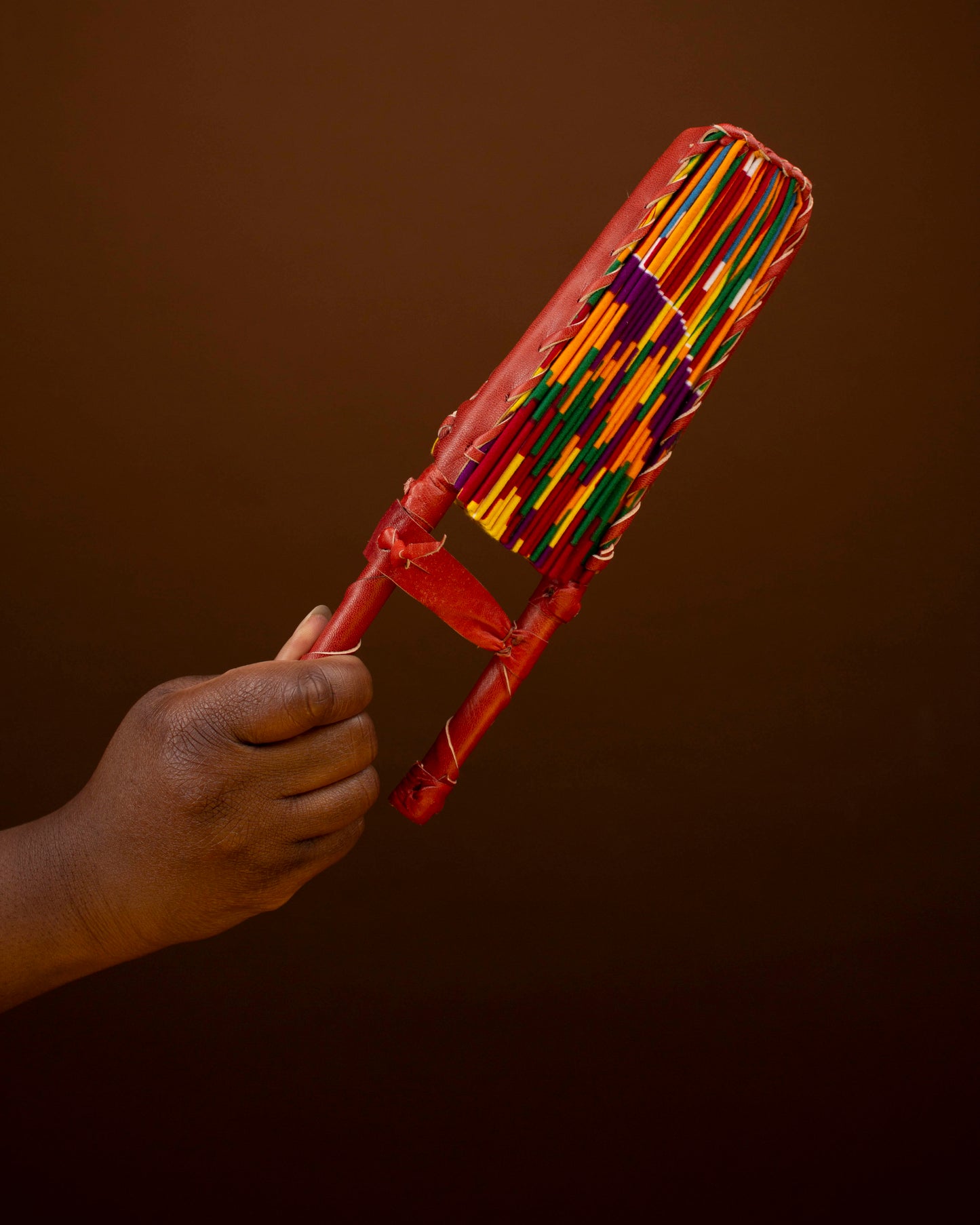 Dela African Print Reversible Leather Bound Fan