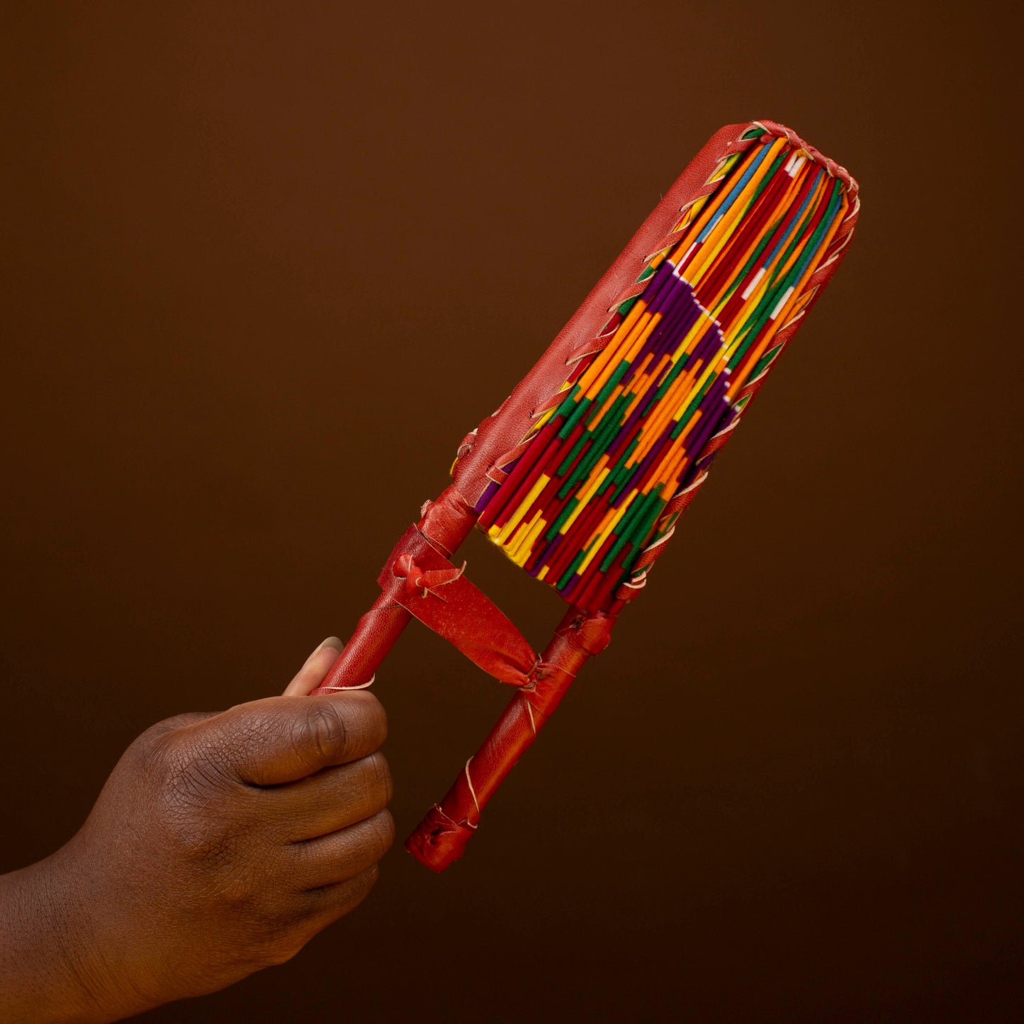 Dela African Print Reversible Leather Bound Fan