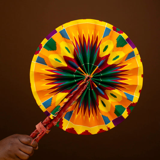Dela African Print Reversible Leather Bound Fan