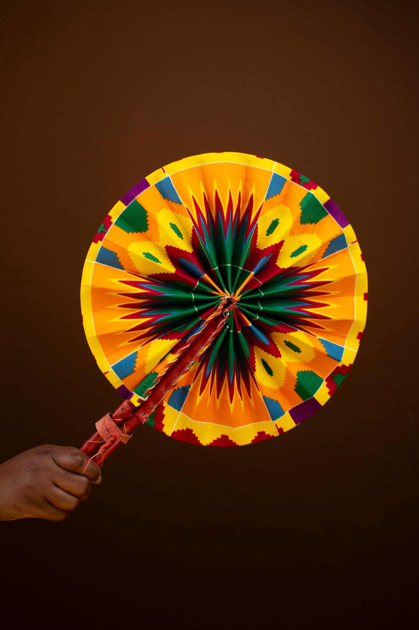 Dela African Print Reversible Leather Bound Fan