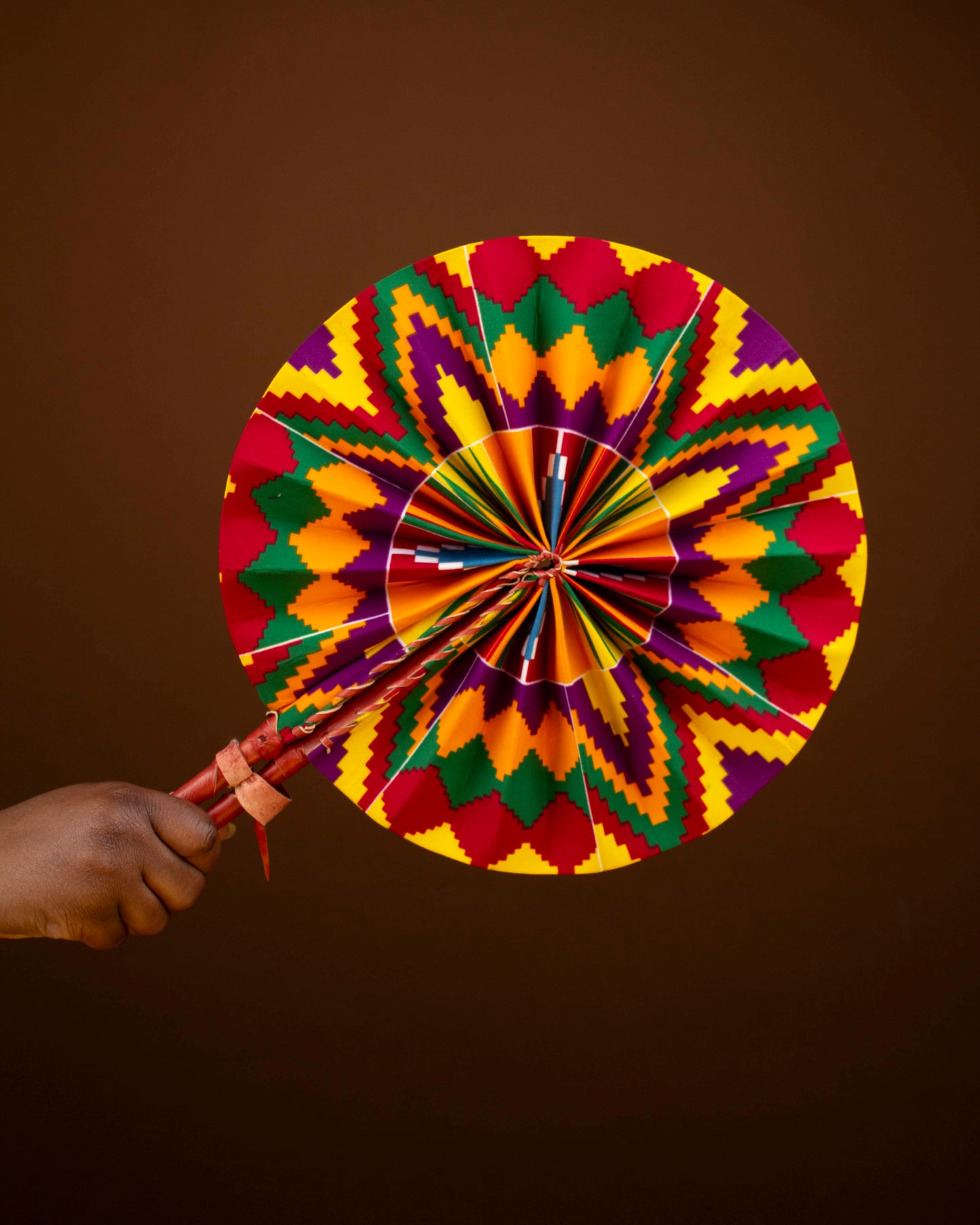 Dela African Print Reversible Leather Bound Fan