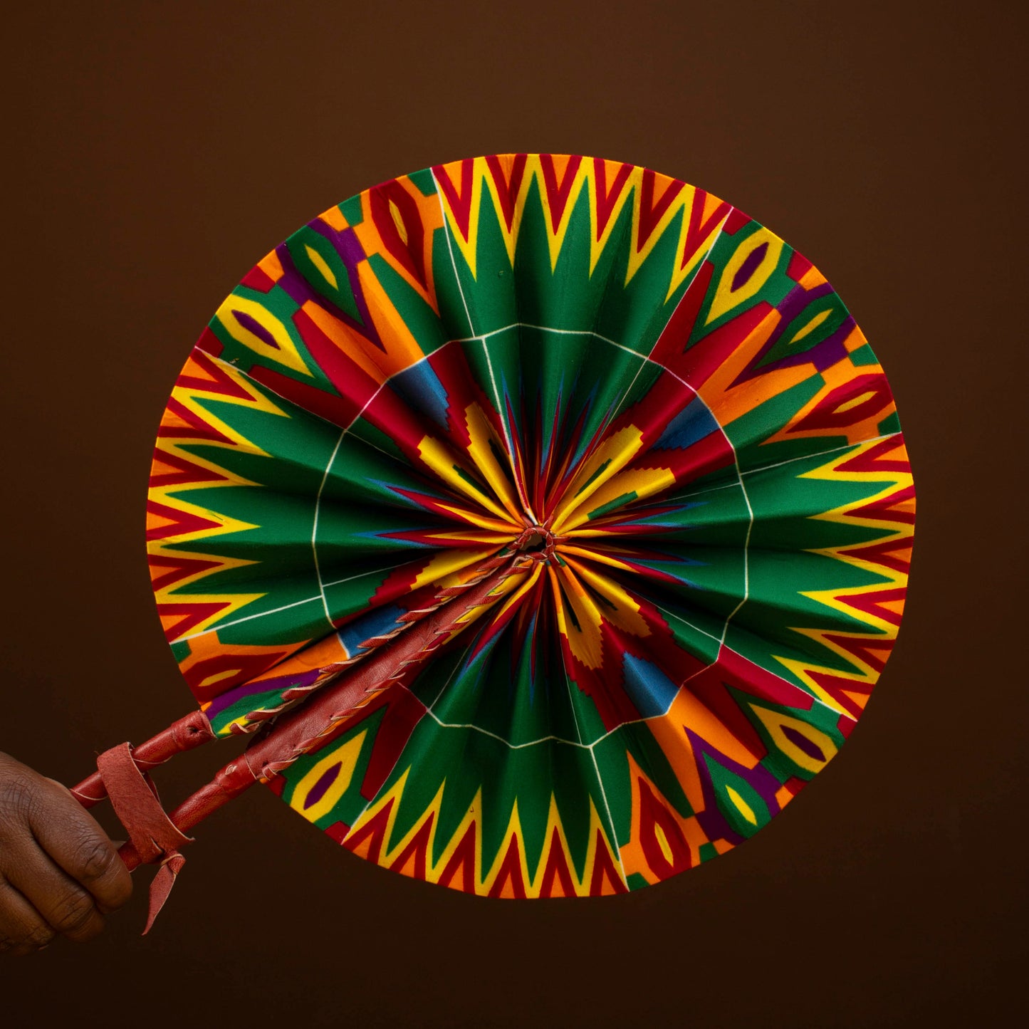 Kwabena African Print Reversible Leather Bound Fan
