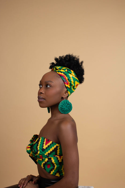 Green Raffia Circle Earrings