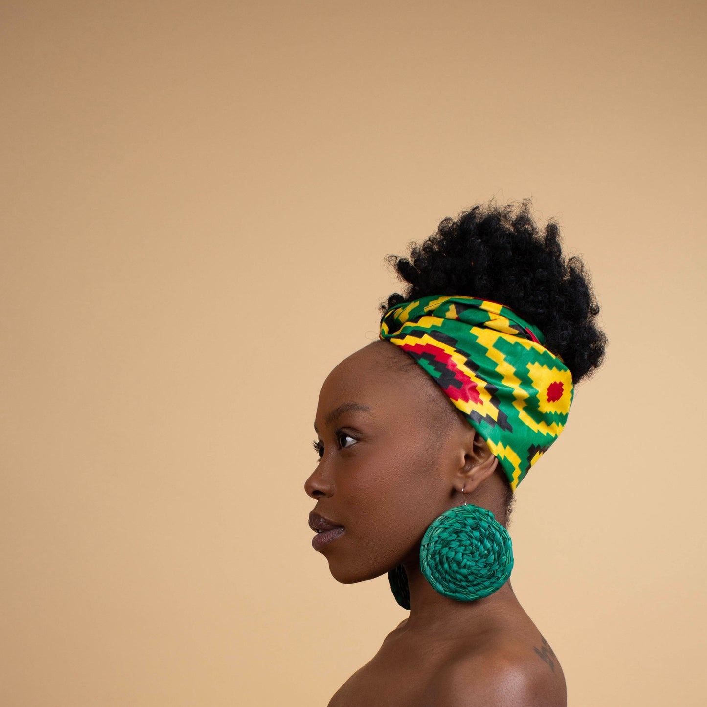 Green Raffia Circle Earrings