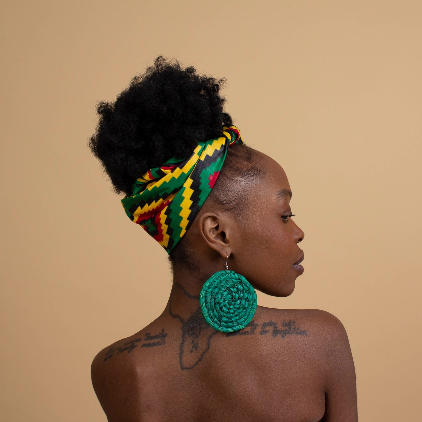 Green Raffia Circle Earrings