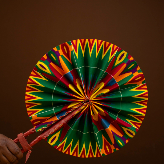Kwabena African Print Reversible Leather Bound Fan