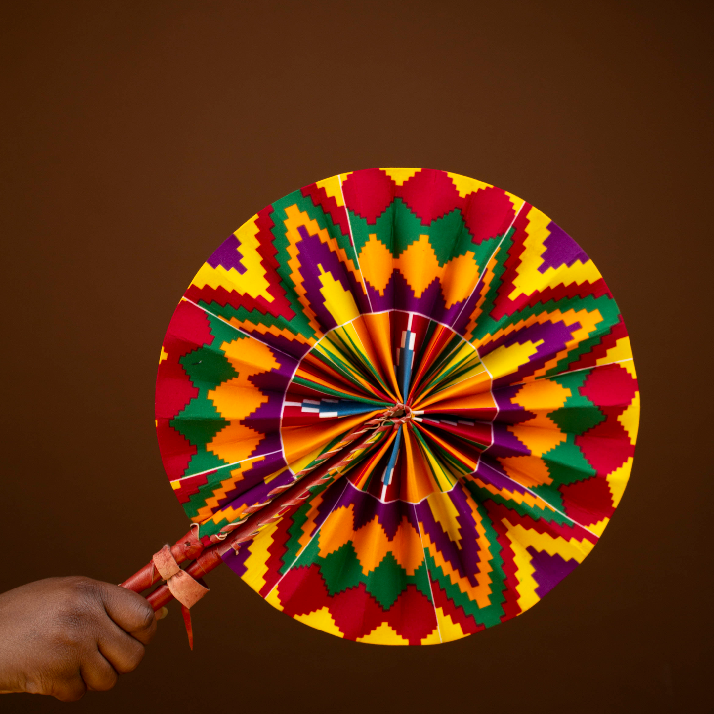 Dela African Print Reversible Leather Bound Fan