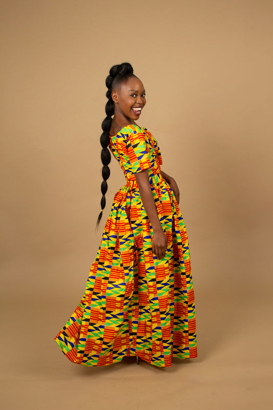 Efya Kente High Waisted African Print Maxi Skirt