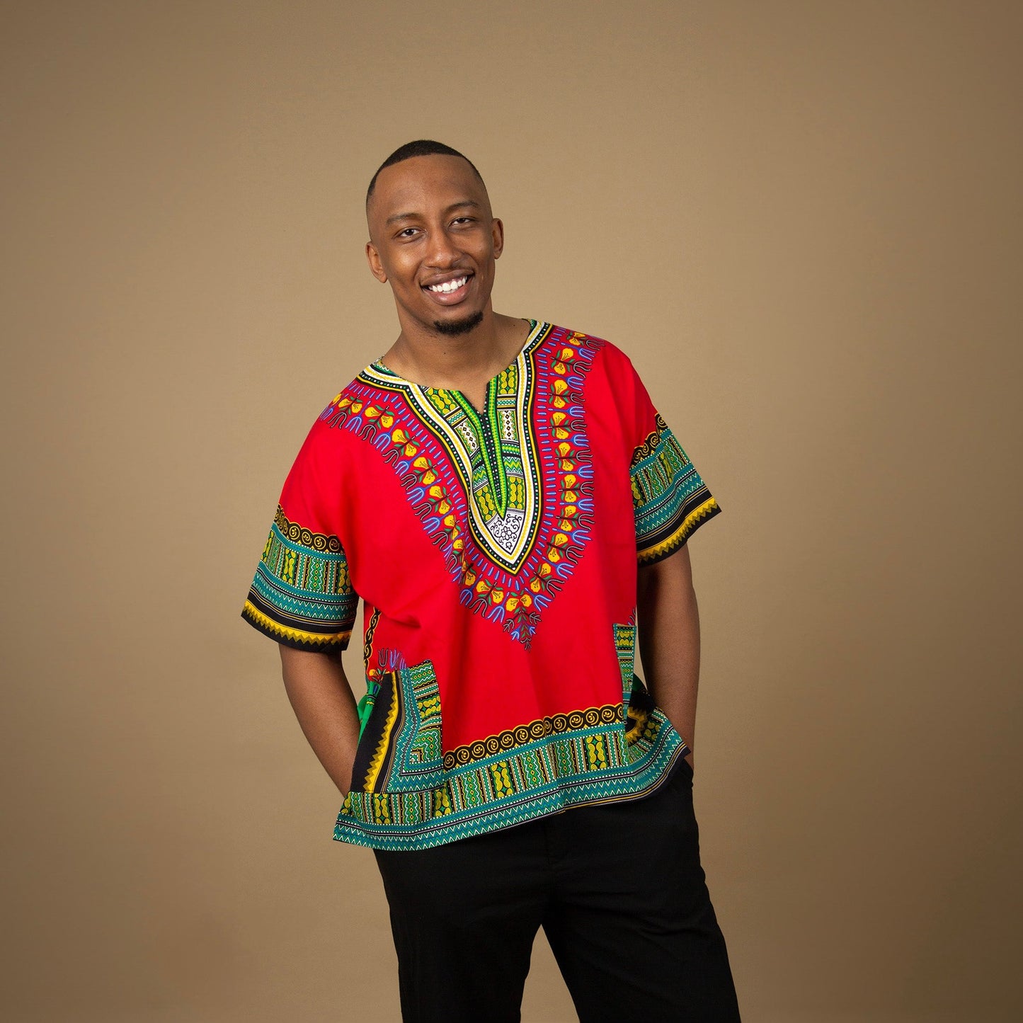 Unisex Red African Print Danshiki