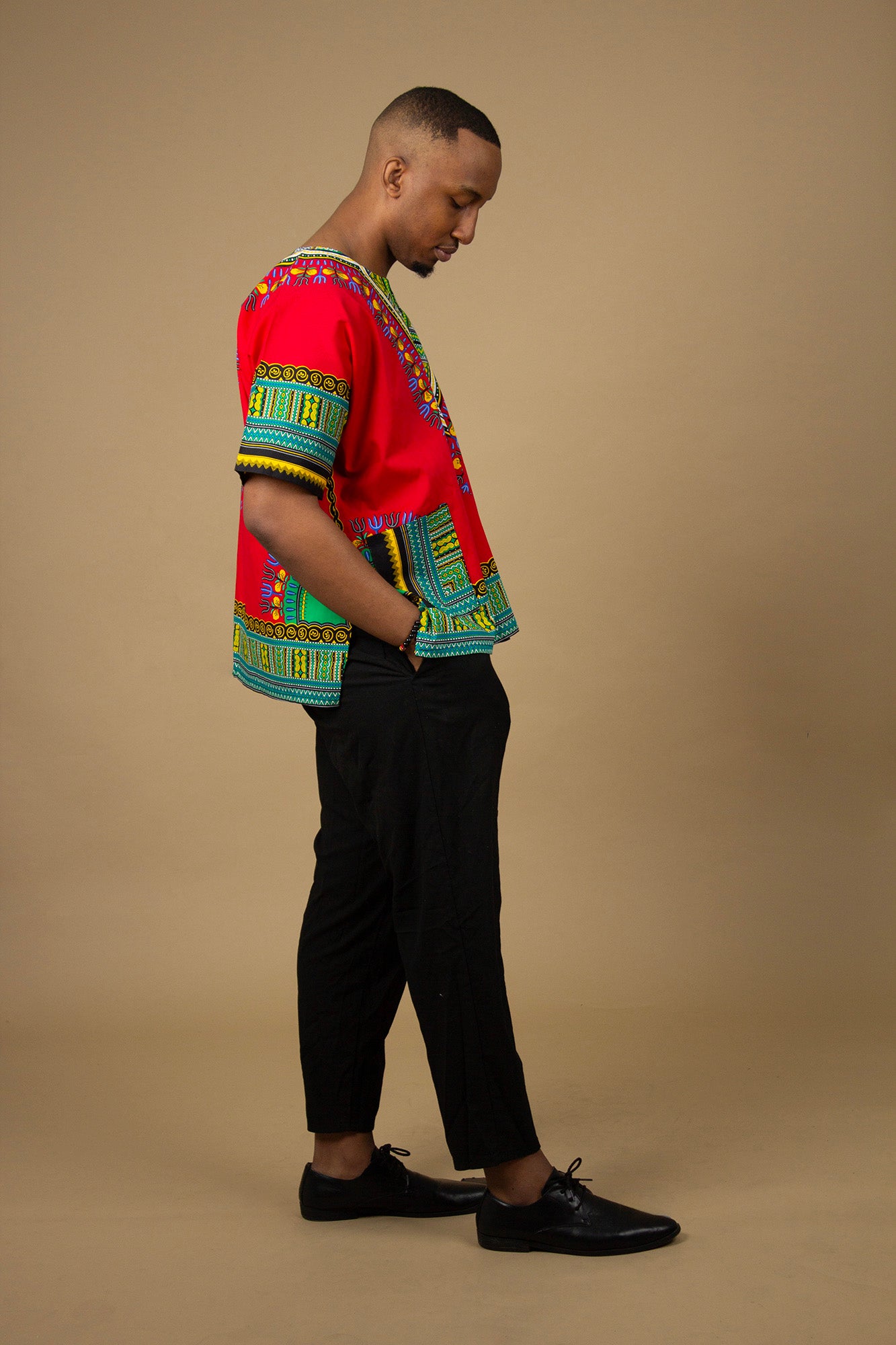 Unisex Red African Print Danshiki