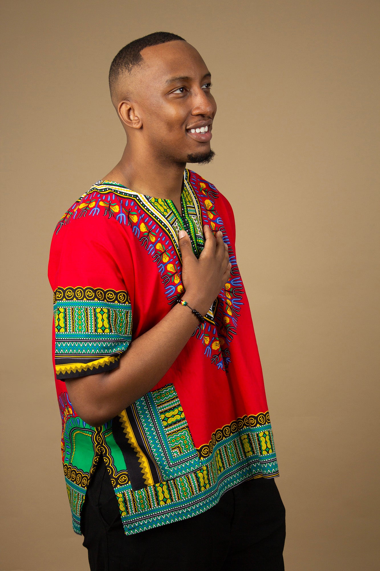 Unisex Red African Print Danshiki