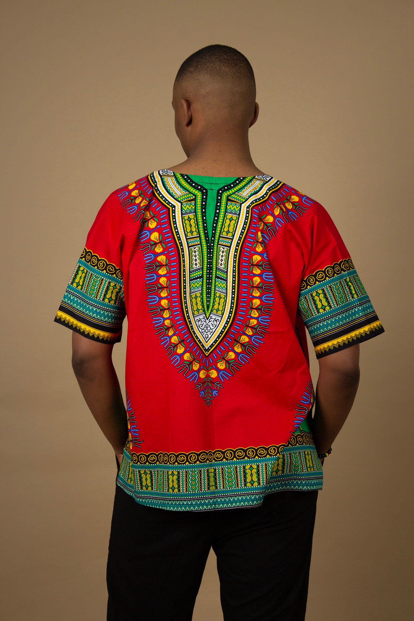 Unisex Red African Print Danshiki