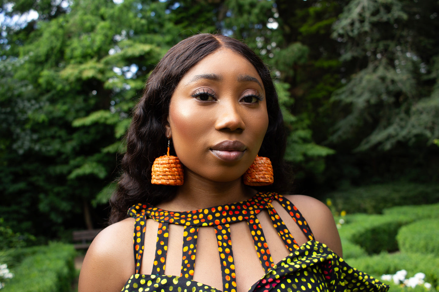 Orange Basket Raffia Earrings