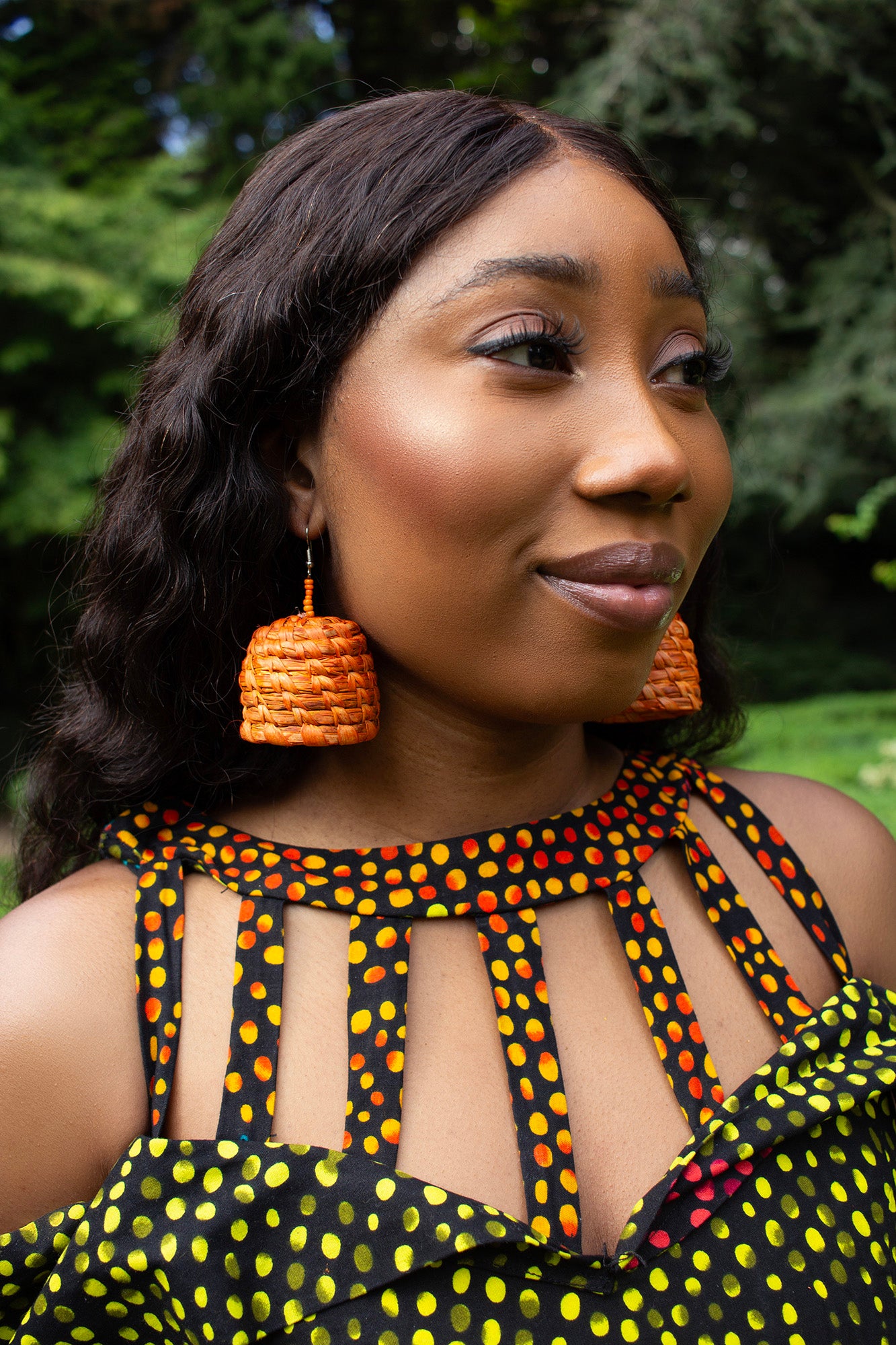 Orange Basket Raffia Earrings