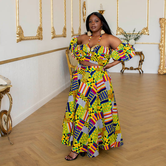 Rainbow Kente Top and Maxi Skirt Set