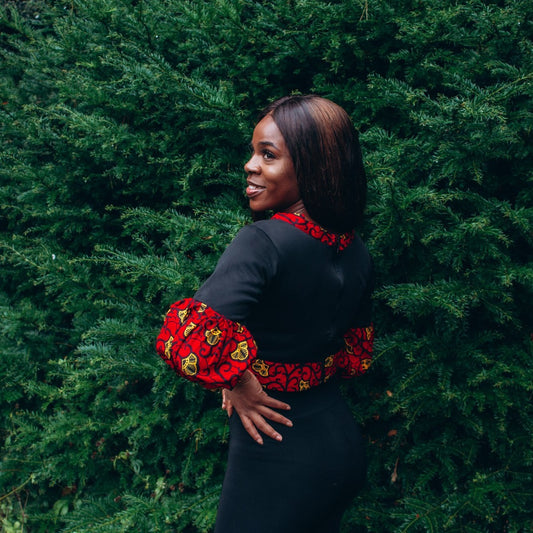 Black Crop Top with Ana African Print Sleeve