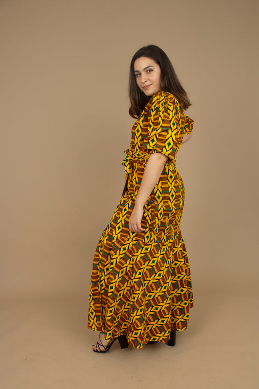 Adina Kente African Print Floor Length Wrap Dress