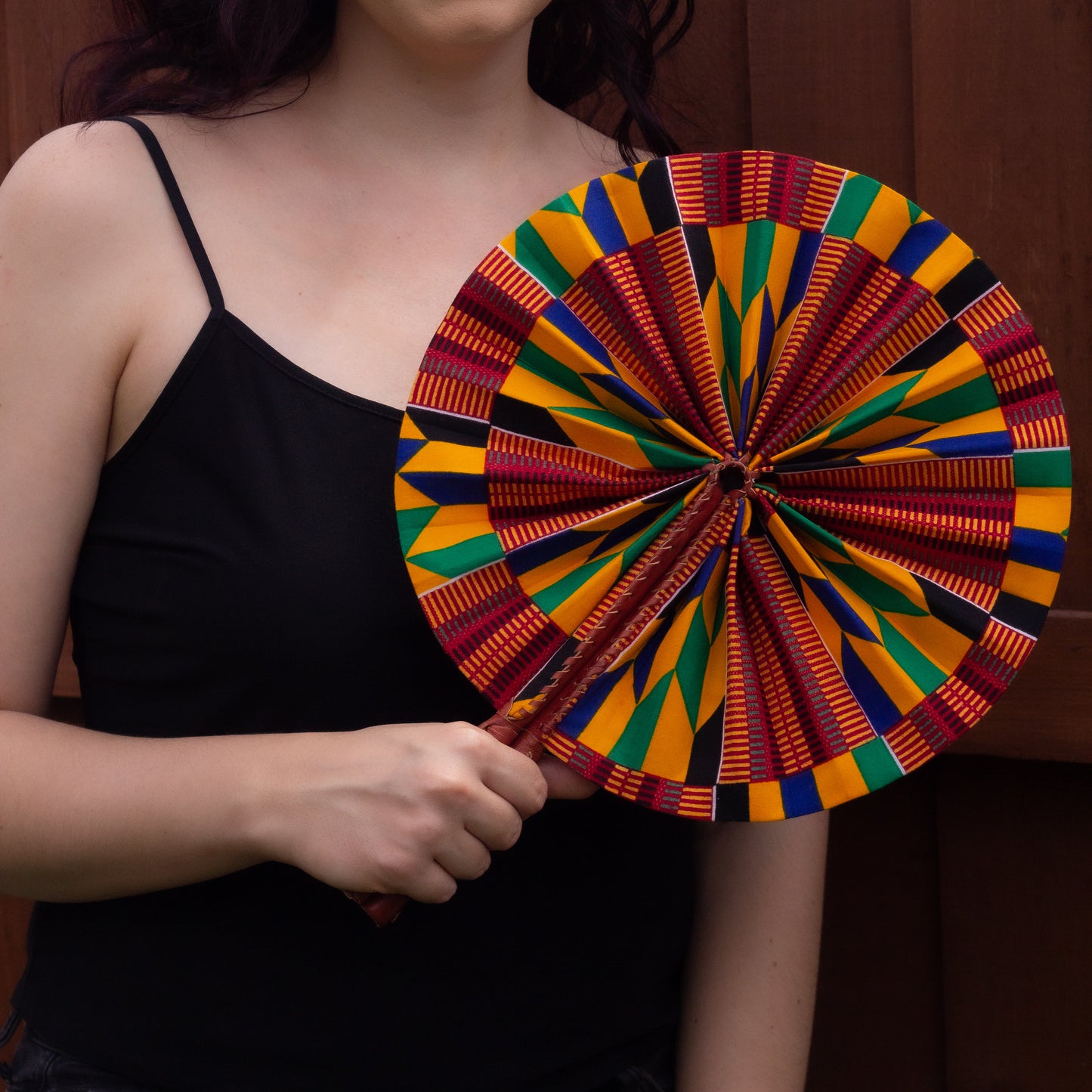 Kente African Print Leather Bound Fan