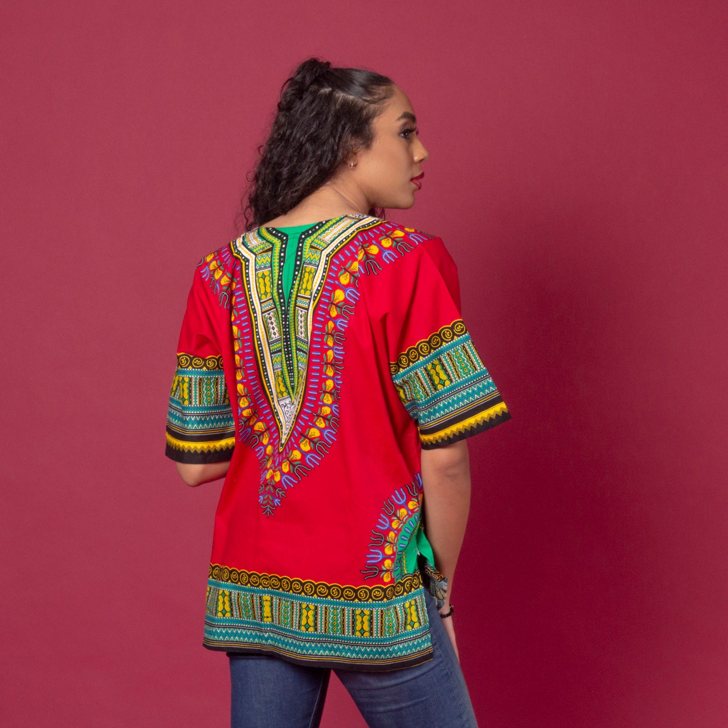 Unisex red african print classic danshiki also known as dashiki
