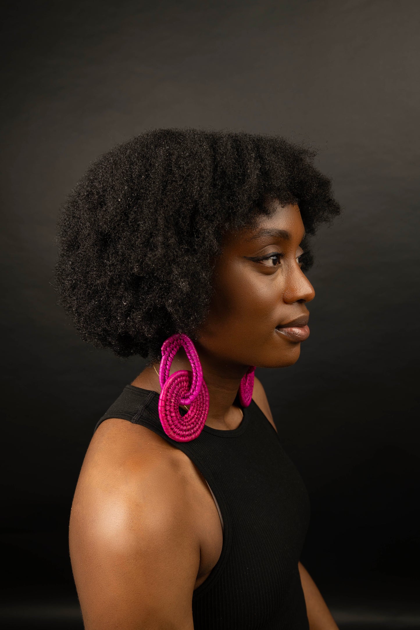 Fuschia Raffia Orbit Earrings