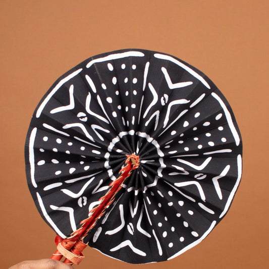 Monochrome African Print Leather Bound Fan
