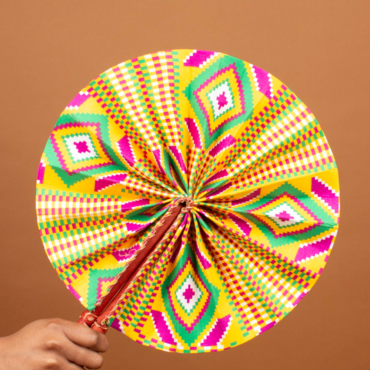 Amofa African Print Leather Bound Fan
