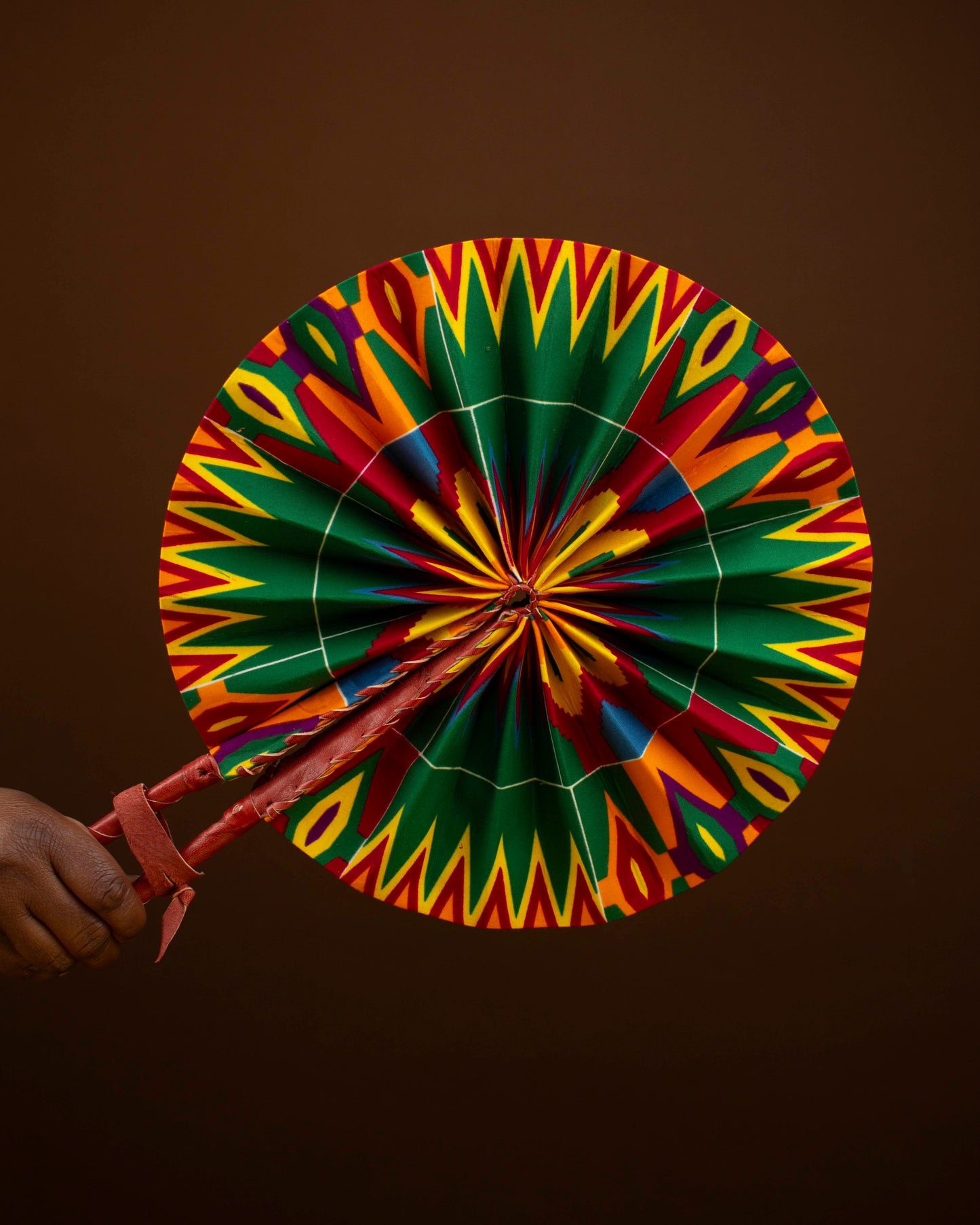 Kwabena African Print Reversible Leather Bound Fan