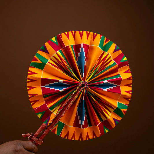 Kwabena African Print Reversible Leather Bound Fan
