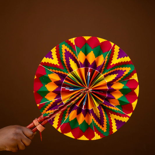 Dela African Print Reversible Leather Bound Fan