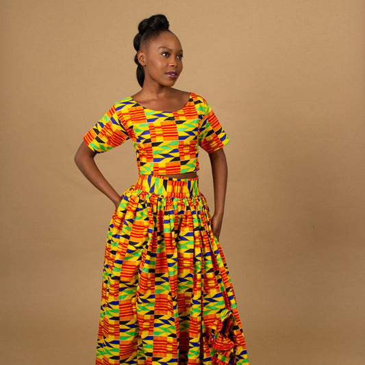 Efya Kente High Waisted African Print Maxi Skirt