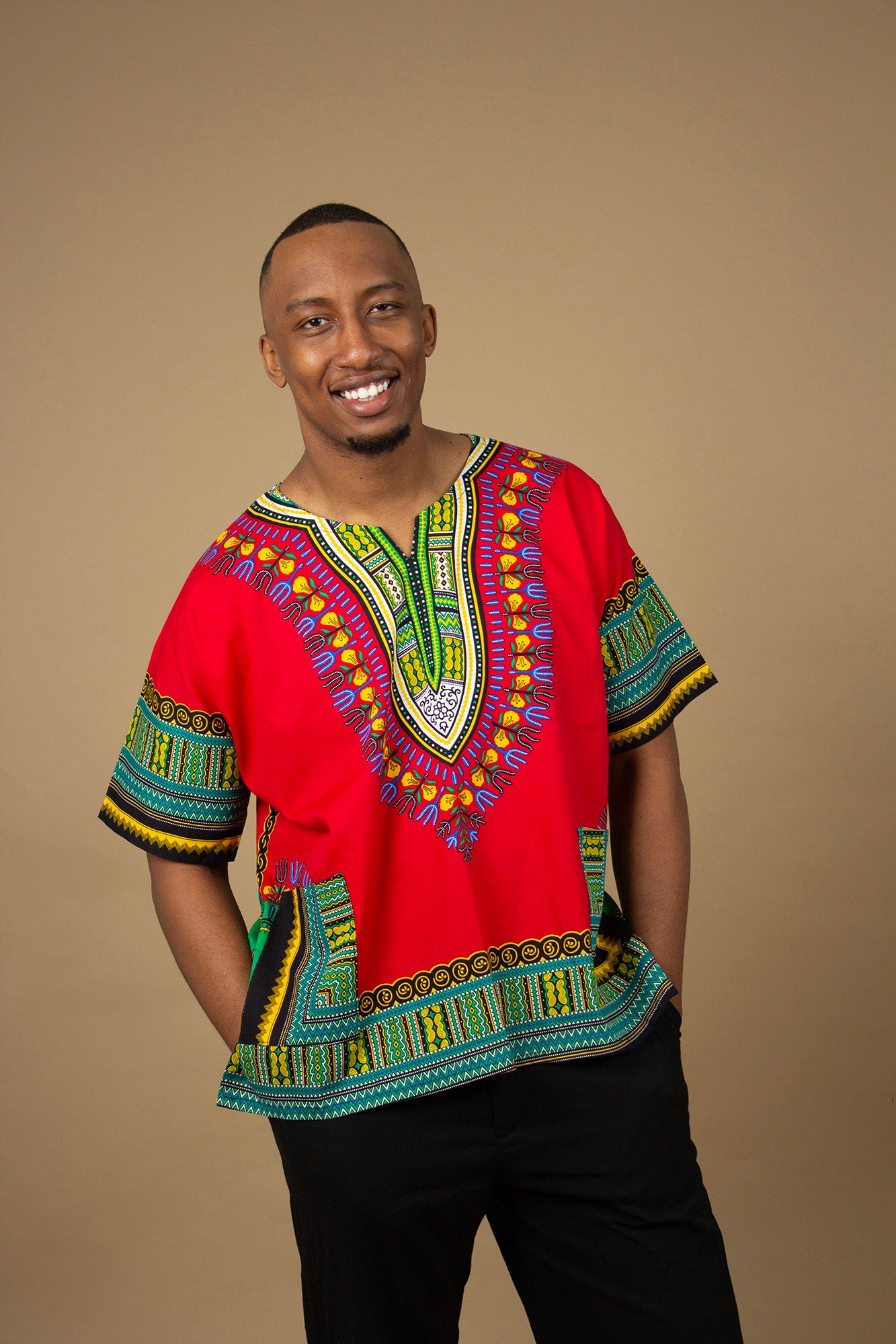 Unisex Red African Print Danshiki