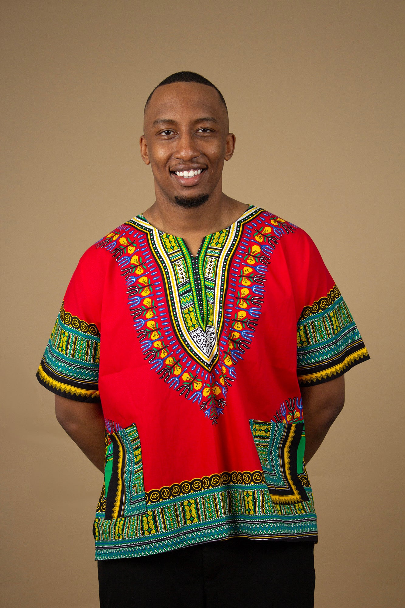 Unisex Red African Print Danshiki