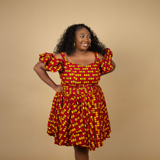 Bow African Print Top and Skater Skirt Set