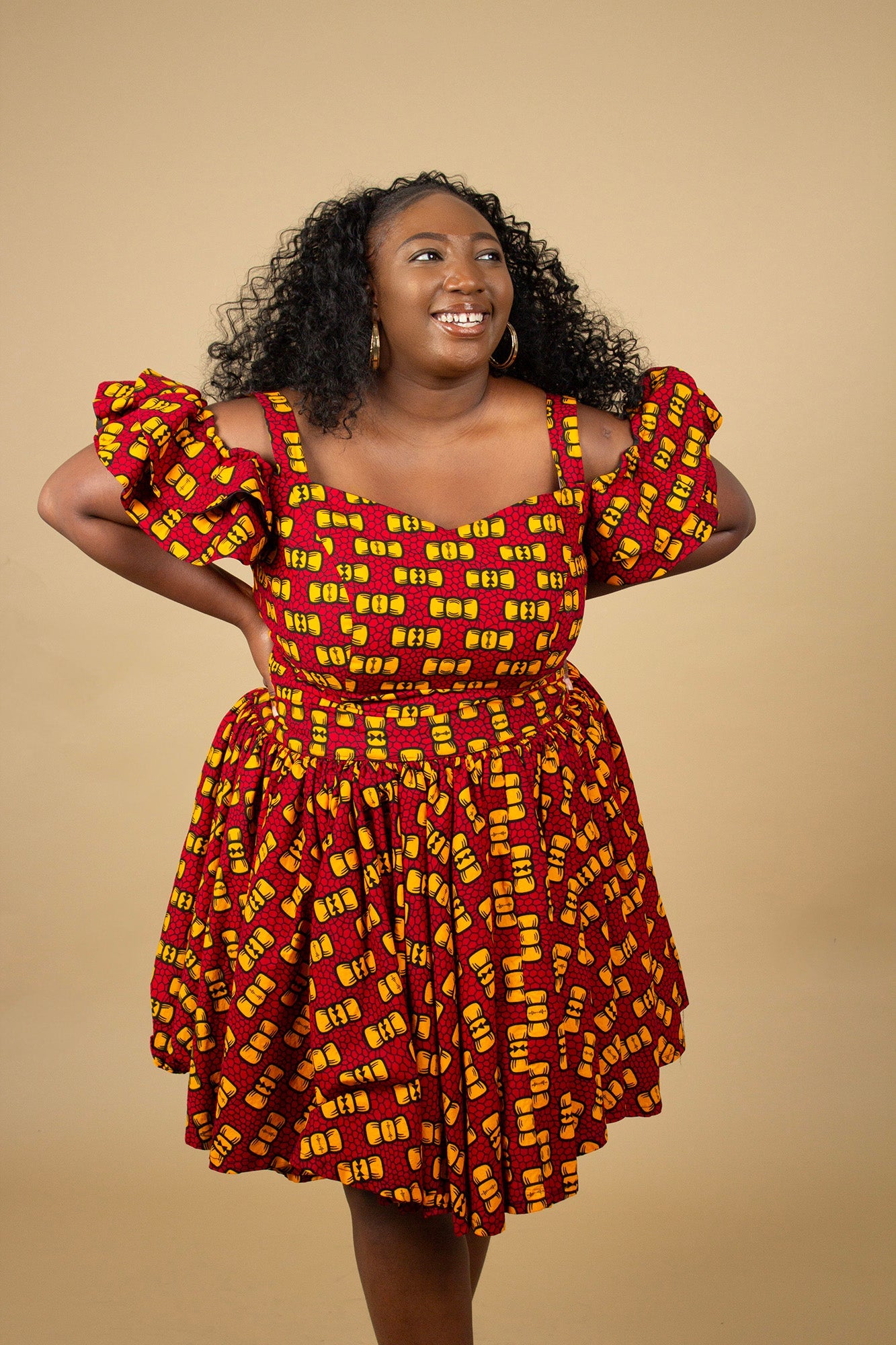 Flare Sleeved African Print Bow Crop Top