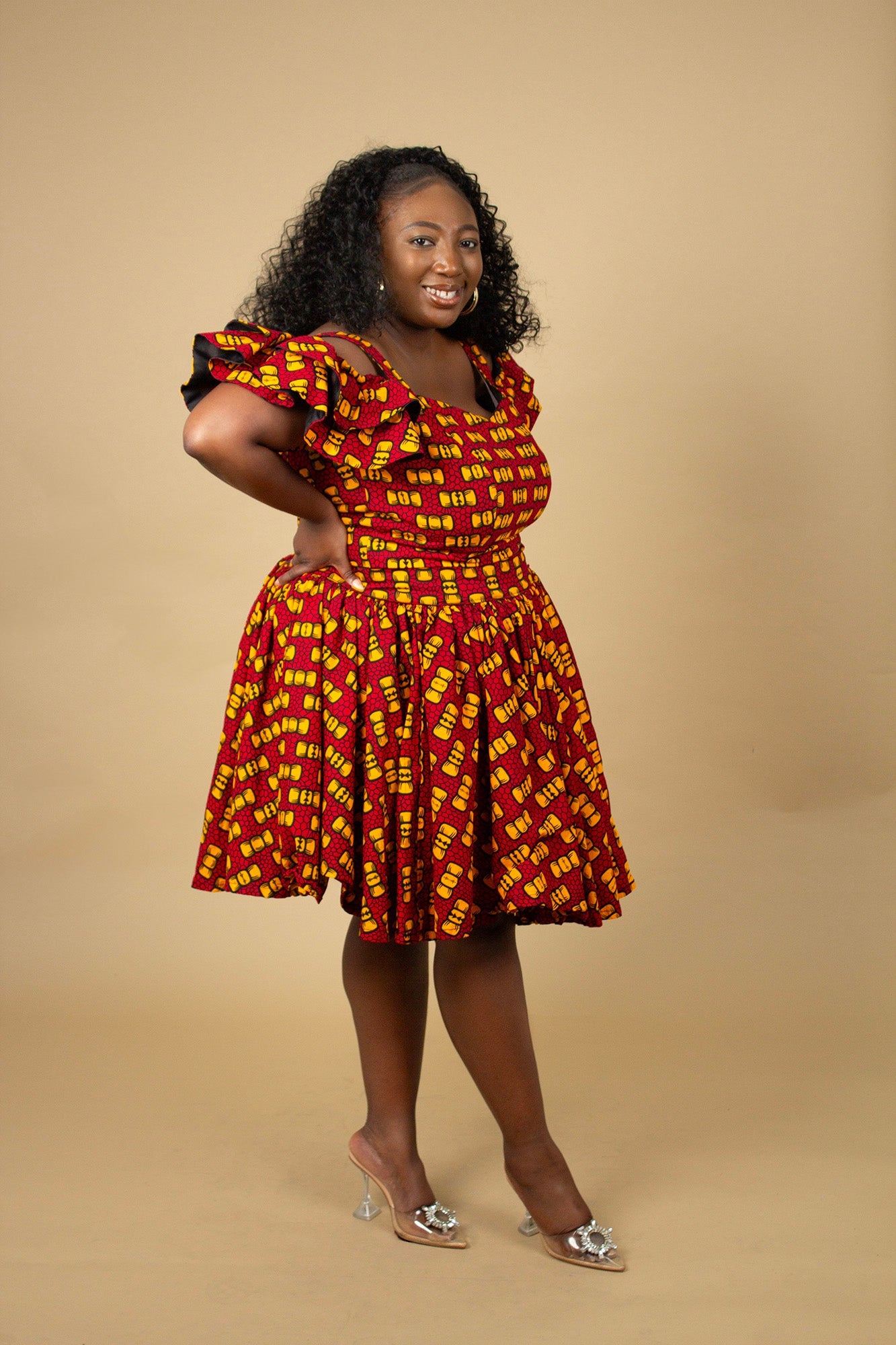 Flare Sleeved African Print Bow Crop Top